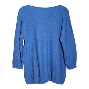Croft & Barrow Blue Knit Sweater Size XXL Cotton Blend 3/4 Sleeve Boat Neck